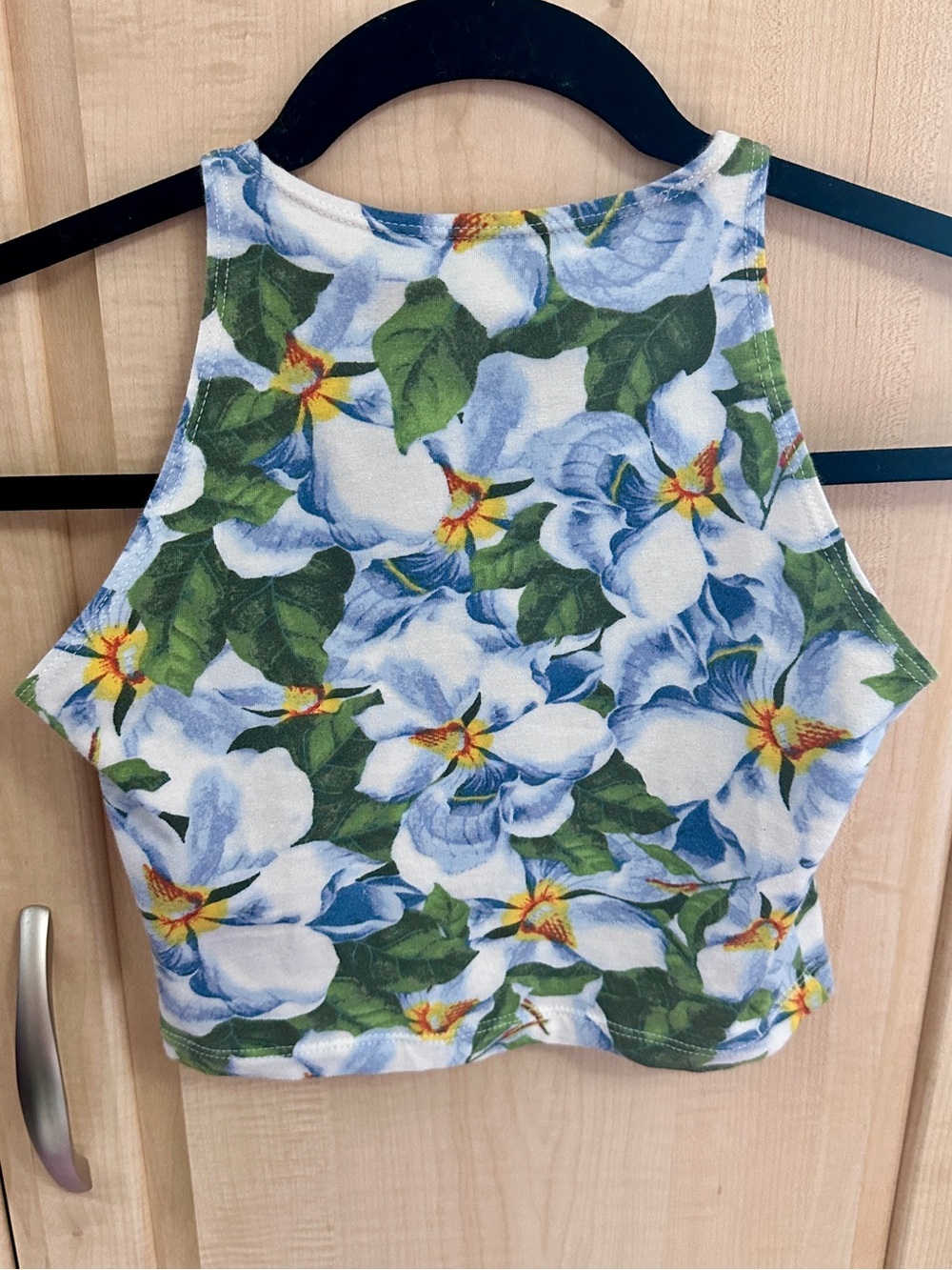 American Apparel Blue & Green Floral Crop Tank